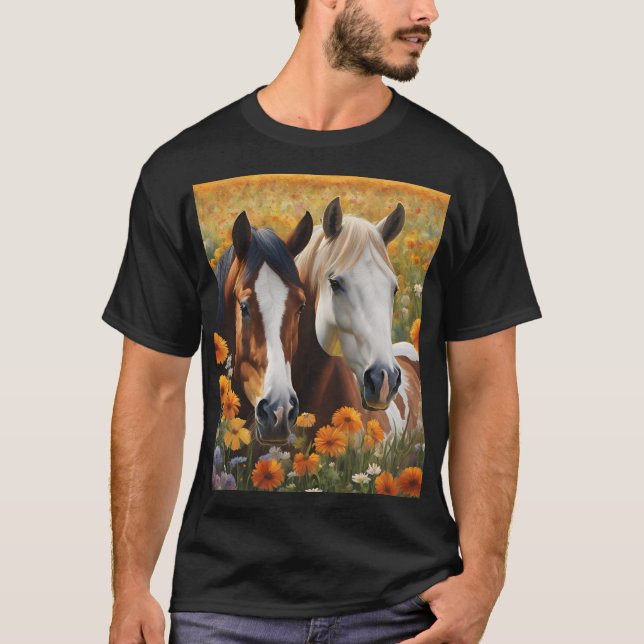 Stallions in the Meadow T-Shirt Design. (Front)
