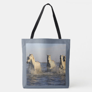 Stallions Running Through Water with Blue‑Grey Bor Tote Bag