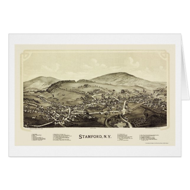 Stamford, carte panoramique de NY - 1890 (Devant horizontal)