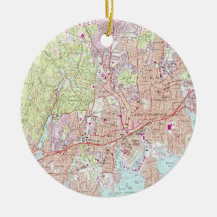 Stamford Connecticut Map (1987) Ceramic Ornament