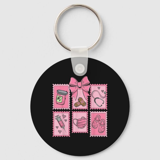 Stamp Bow Pharmacy Pill Cpht Pharmacist Technician Keychain (Front)