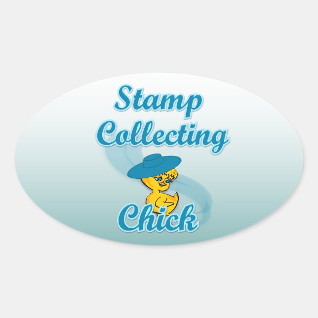 Stamp Collecting Chick #3 Oval Sticker (Front)