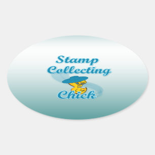 Stamp Collecting Chick #3 Oval Sticker