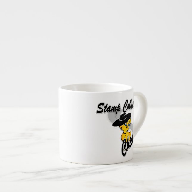 Stamp Collecting Chick #4 Espresso Cup (Front Right)