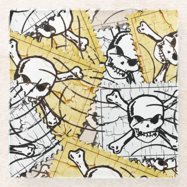 Stamp Skull Glass Coaster (Front)
