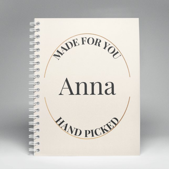 Stamped & Centred Notebook (Notebook with large serif name centered inside faux gold stamp and charcoal gray lettering.)