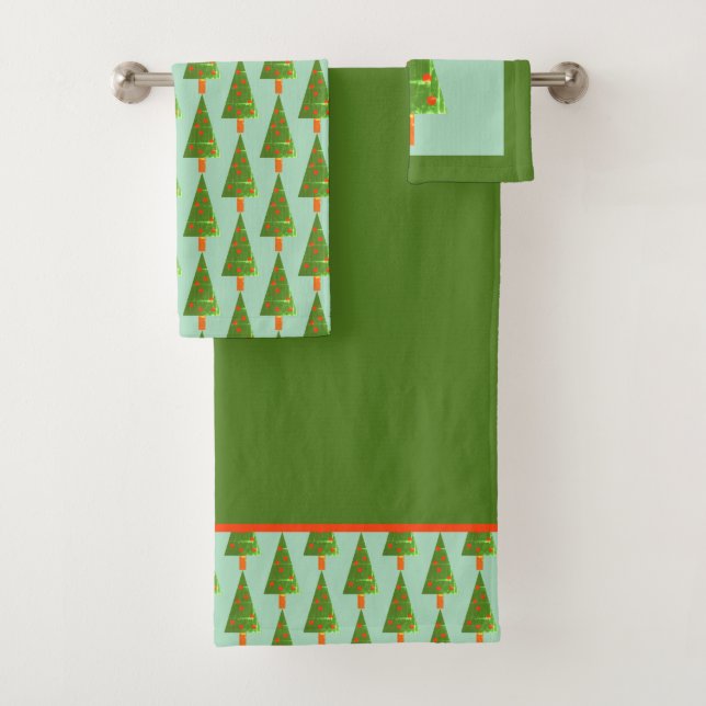 Stamped Christmas Pine Forest Bathroom Towel Set (Insitu)