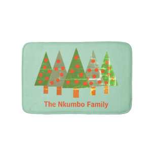 Stamped Christmas Pine Forest Personalized Name Bath Mat