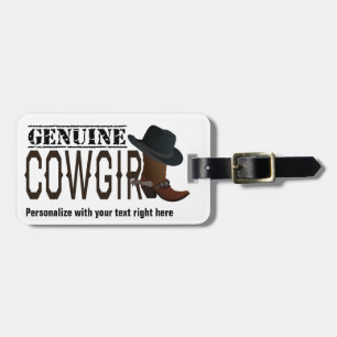 Stamped GENUINE Cowgirl with Boot & Hat Luggage Tag