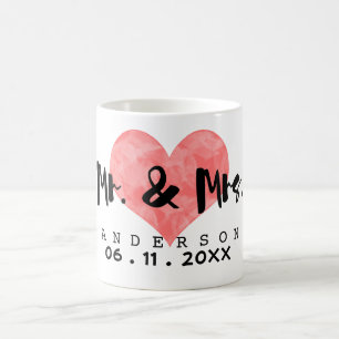 Stamped Heart Mr & Mrs Wedding Date Coffee Mug