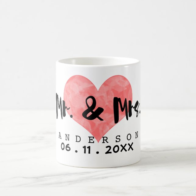 Stamped Heart Mr & Mrs Wedding Date Coffee Mug (Center)