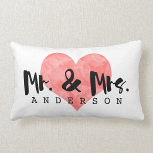 Stamped Heart Rustic Mr & Mrs Monogram Lumbar Pillow