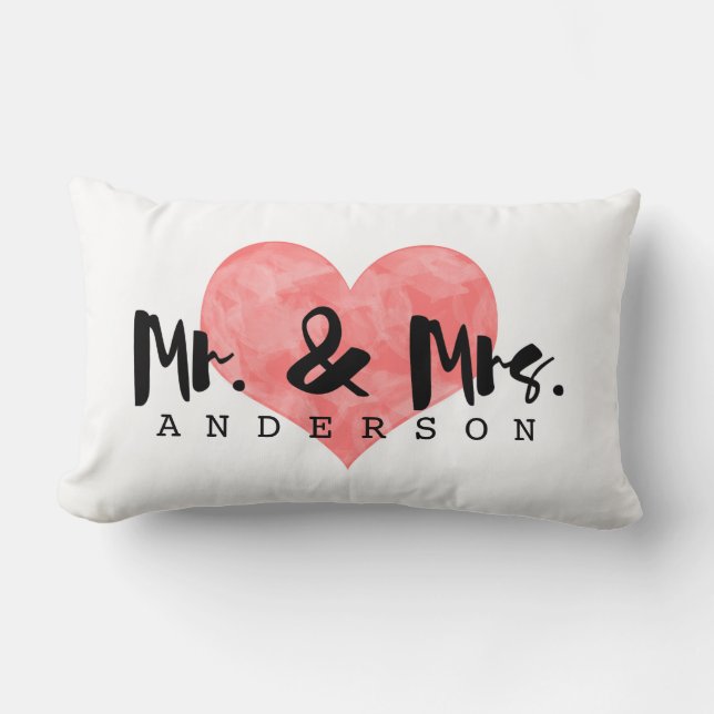 Stamped Heart Rustic Mr & Mrs Monogram Lumbar Pillow (Front)