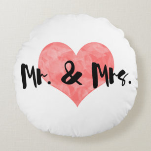 Stamped Heart Rustic Mr & Mrs Round Pillow