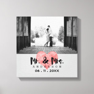 Stamped Heart Rustic Mr & Mrs Wedding Canvas Print
