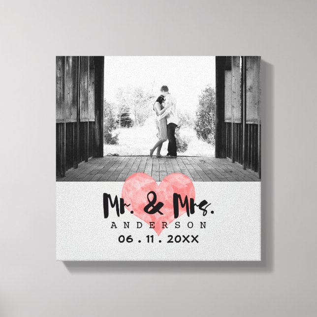 Stamped Heart Rustic Mr & Mrs Wedding Canvas Print (Front)