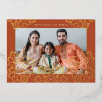 Stamped lotus Happy Diwali Photo Gold