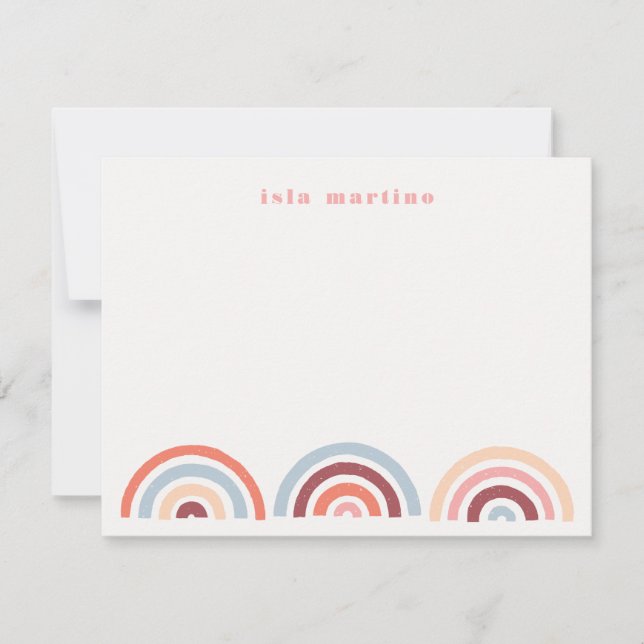 Stamped Rainbows Kids Stationery Card - Maroon (Front)
