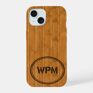 Stamped Wood Style Monogram iPhone 15 Case