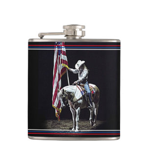 Stampede Prayers (red, white & blue border) Hip Flask