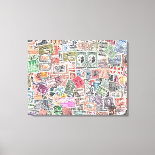 Stamps from Around the World, Unique Canvas Art (Front)