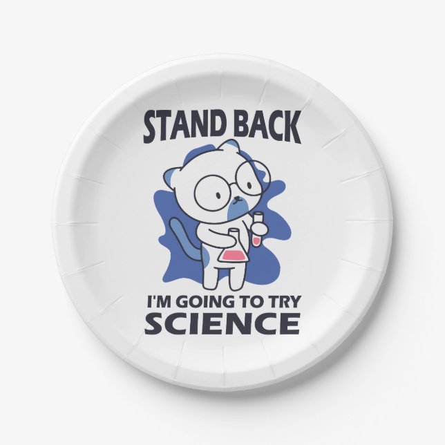 Stand Back - Adorable Cat Scientist Experimenting  Paper Plate (Front)