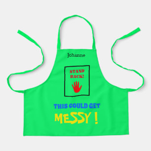 Stand Back This Could Get Messy green personalised Apron