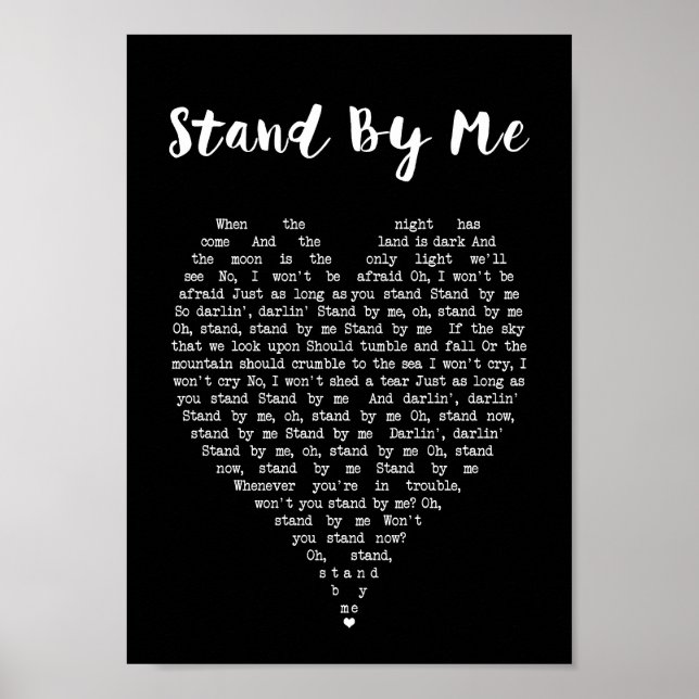 Stand By Me Black Heart Wall Art Song Lyric Print (Front)