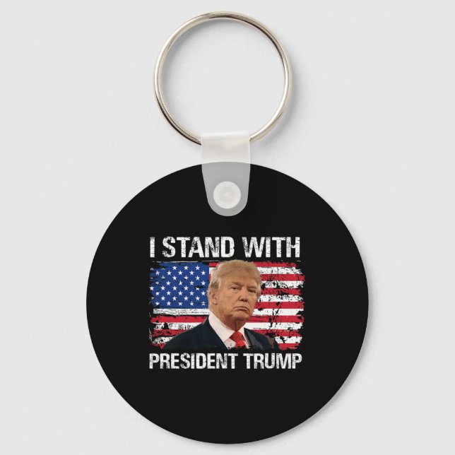 Stand President Trump American Flag Trump 2024 Men Keychain (Front)