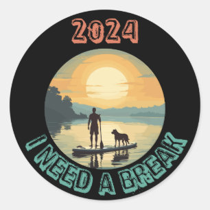 Stand up paddle board surfing with dog classic round sticker