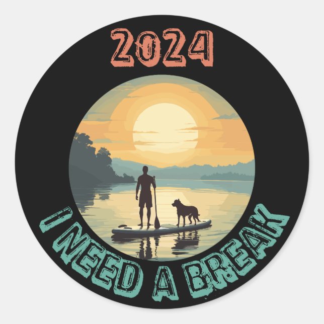 Stand up paddle board surfing with dog classic round sticker (Front)