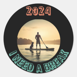 Stand up paddle board surfing with dog classic round sticker