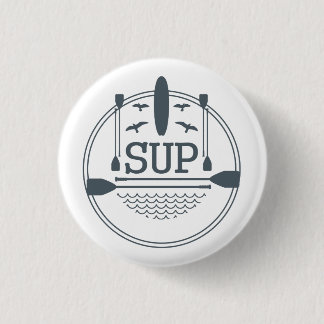 Stand up paddle boarding flat emblem 1 inch round button