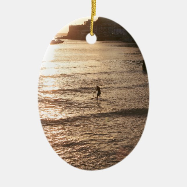 Stand up paddle boarding sunset San Sebastian Ceramic Ornament (Front)