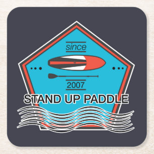 Stand Up Paddle Poster Square Paper Coaster