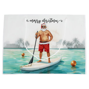 Stand-Up Paddle Santa — Coastal Christmas Holiday Large Gift Bag