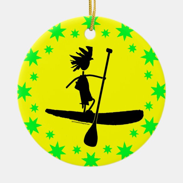 Stand Up Paddle Silhouette Design Ceramic Ornament (Front)