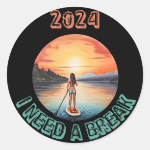 Stand Up Paddleboard Surfing in paradise Classic Round Sticker