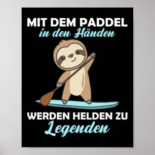 Stand Up Paddles With Sloth Funny Animal Paddling Poster