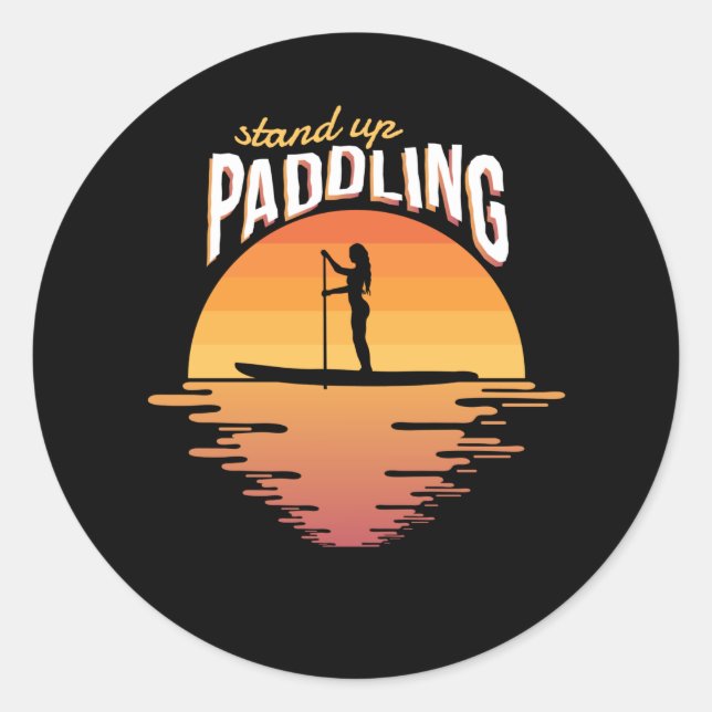 Stand Up Paddling Sunset SUP Paddle Board Boarding Classic Round Sticker (Front)