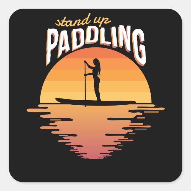 Stand Up Paddling Sunset SUP Paddle Board Boarding Square Sticker (Front)