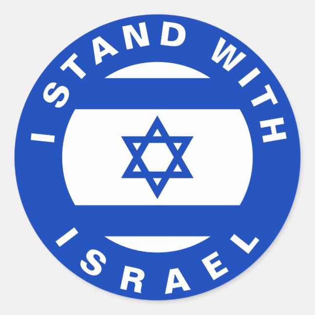 Stand with Israel blue white custom text and flag Classic Round Sticker (Front)