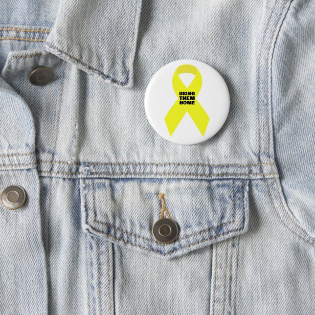 Stand with Israel- Yellow Ribbon Bring Them Home  2 Inch Round Button (In Situ)