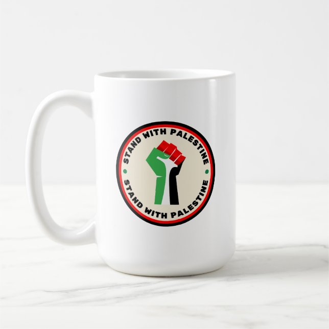 Stand with Palestine - Fist - Flag Colours Coffee Mug (Left)