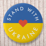 Stand with Ukraine Anti War Protest Ukrainian Flag 2 Inch Round Button<br><div class="desc">"Stand with Ukraine" collection to show solidarity and support anti war protests against the war in Ukraine. The design features a simple red heart over a Ukrainian Flag background in national colours of blue and yellow. I will donate 100% of my commission earned on this product range to support the...</div>