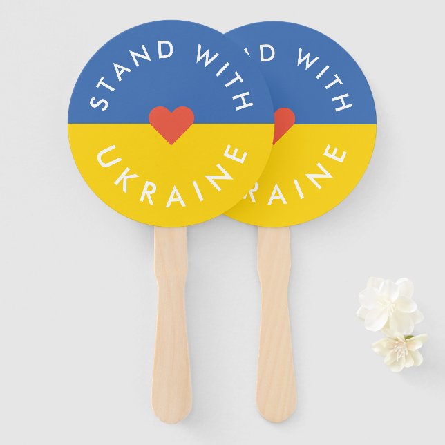 Stand with Ukraine Anti War Protest Ukrainian Flag Hand Fan (Front and Back)