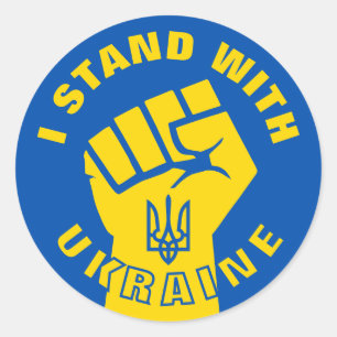 STAND WITH UKRAINE BLUE BG Protest Fist Classic Round Sticker