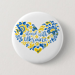 Stand with Ukraine lettering and heart 2 Inch Round Button