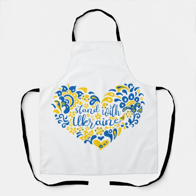 Stand with Ukraine lettering and heart Apron (Front)