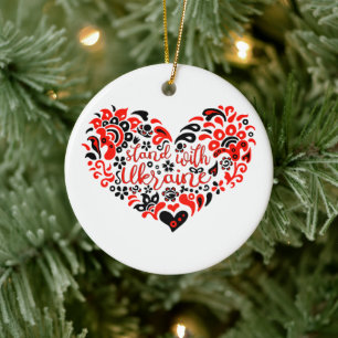 Stand with Ukraine lettering and heart Ceramic Ornament